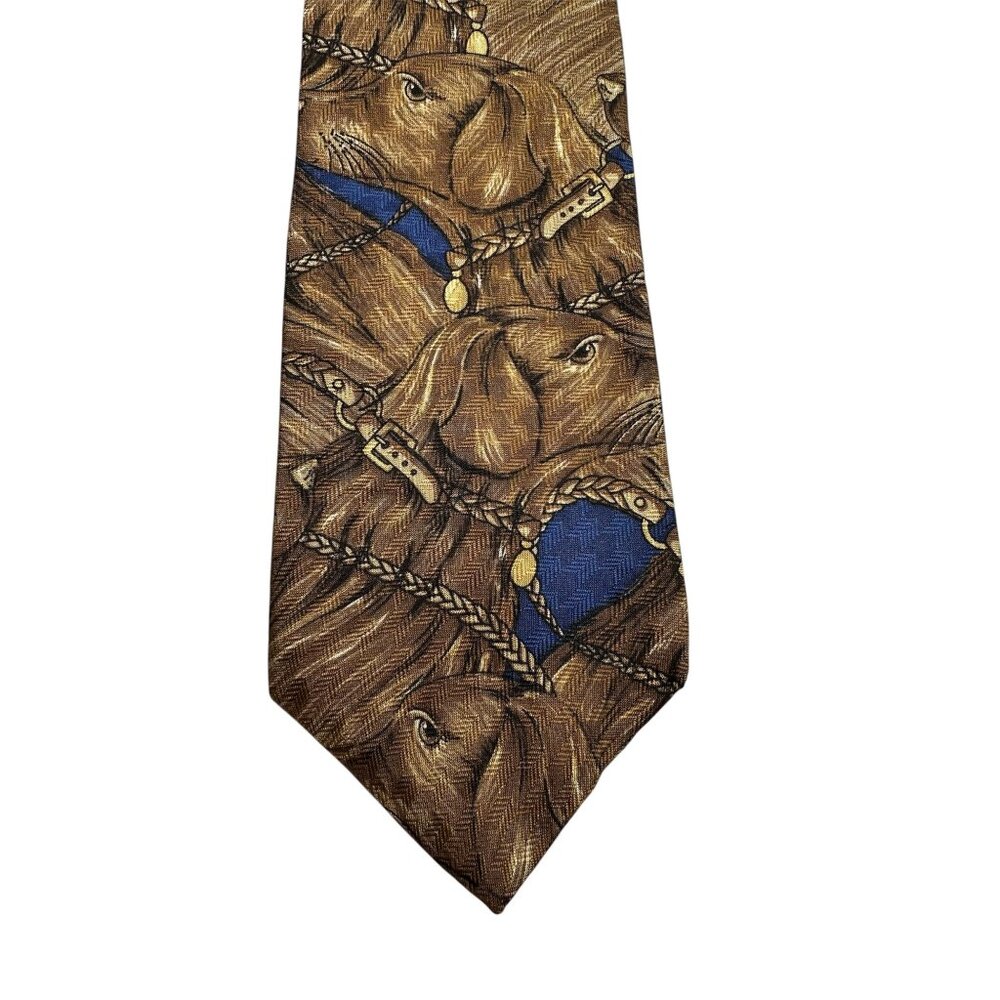 Field & Stream Brown & Blue Dog Print Silk Necktie